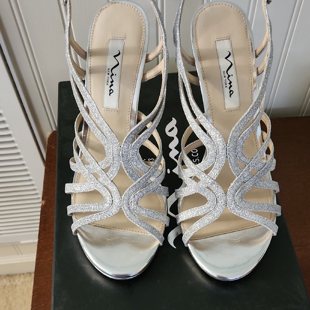 Nina Silver Glitter Strappy Heels
